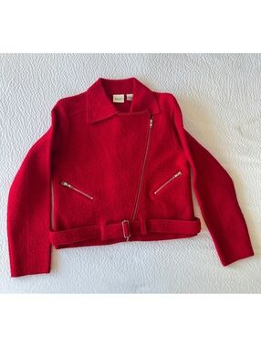 Kenji Red Wool Moto Jacket with Belt Size L